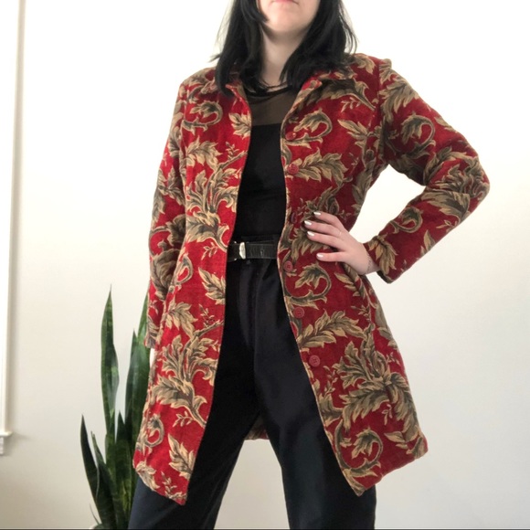 Vintage Jackets & Blazers - Vintage Y2K Laurel Design Tapestry Jacket Trench Coat